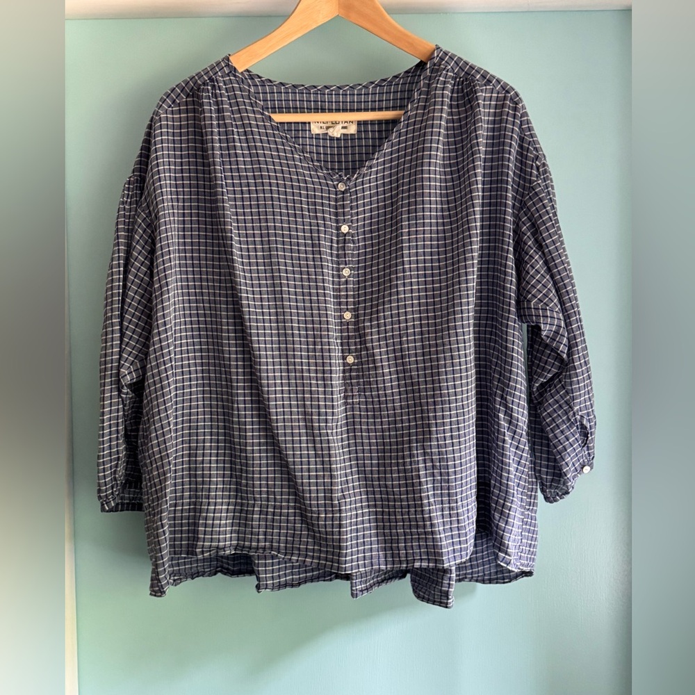 Nili lotan Blue Checkered Button-Up Blouse